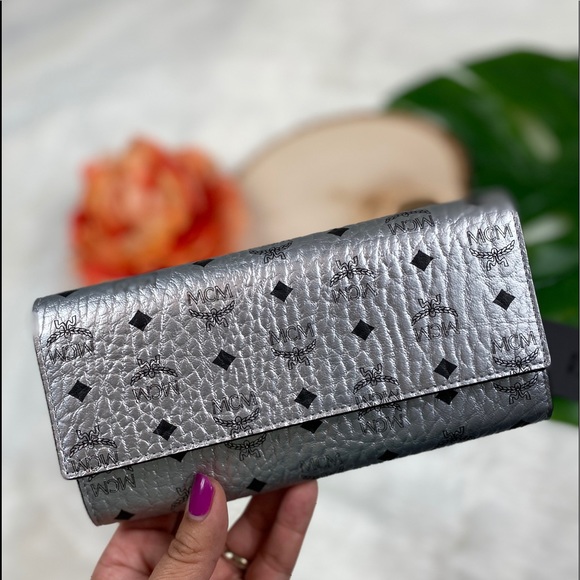 MCM Handbags - MCM large flap wallet two fold silver metallic